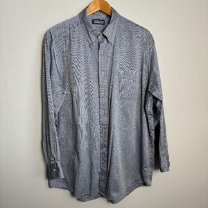 Lands' End Men's Bluish-Gray Herringbone Long Sleeve Button Up Shirt Size 17-33‎